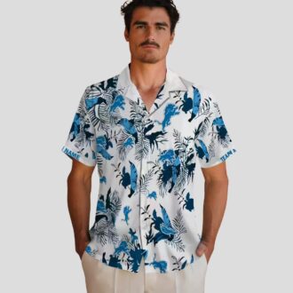 Detroit Lions Blue White Hawaiian Shirt, Botanical Theme Custom Vacation Shirt