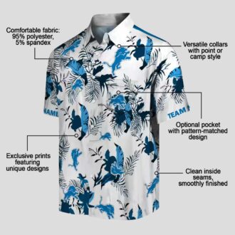 Detroit Lions Blue White Hawaiian Shirt, Botanical Theme Custom Vacation Shirt