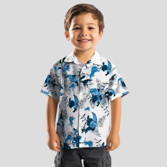 Detroit Lions Blue White Hawaiian Shirt, Botanical Theme Custom Vacation Shirt