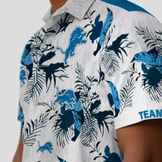 Detroit Lions Blue White Hawaiian Shirt, Botanical Theme Custom Vacation Shirt