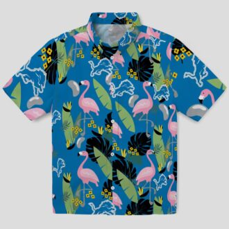 Detroit Lions Flamingo Leaves Blue Aloha Hawaiian Shirt for Football Fans