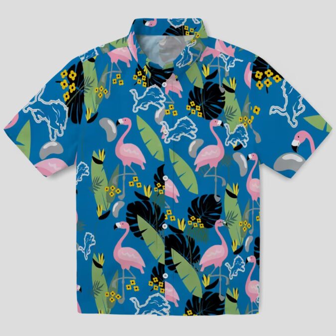 Detroit Lions Flamingo Leaves Blue Aloha Hawaiian Shirt for Football Fans