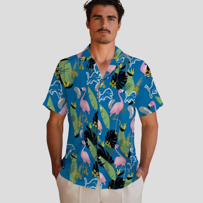 Detroit Lions Flamingo Leaves Blue Aloha Hawaiian Shirt for Football Fans