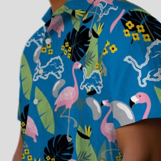 Detroit Lions Flamingo Leaves Blue Aloha Hawaiian Shirt for Football Fans