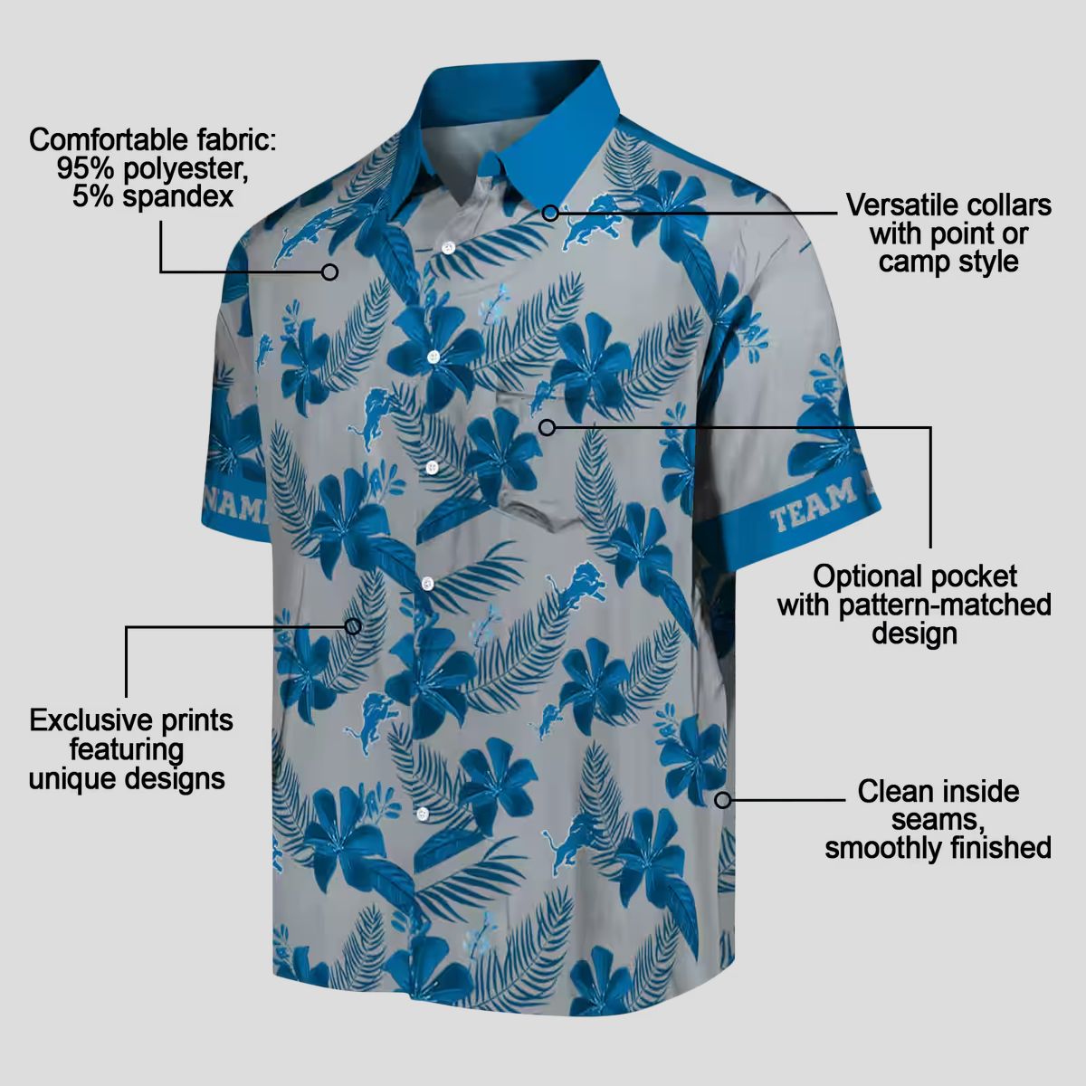Detroit Lions Floral Hawaiian Shirt – Limited Edition Silver Botanical Print