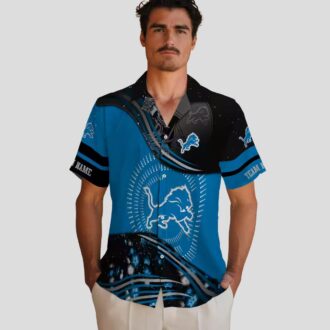 Detroit Lions Football Wave Hawaiian Shirt, Black & Blue Tropical Beach Shirt