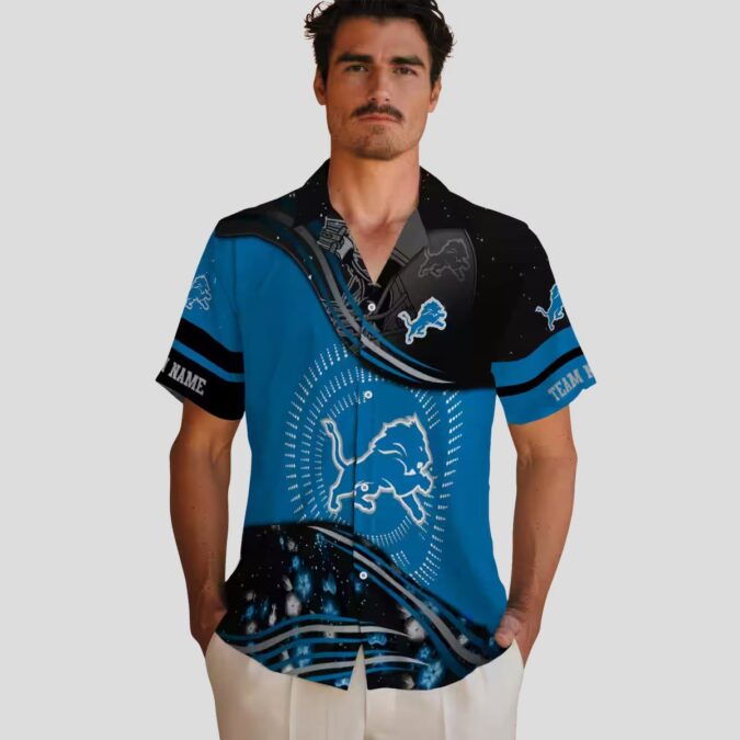 Detroit Lions Football Wave Hawaiian Shirt, Black & Blue Tropical Beach Shirt