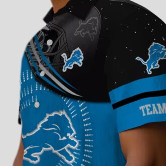 Detroit Lions Football Wave Hawaiian Shirt, Black & Blue Tropical Beach Shirt