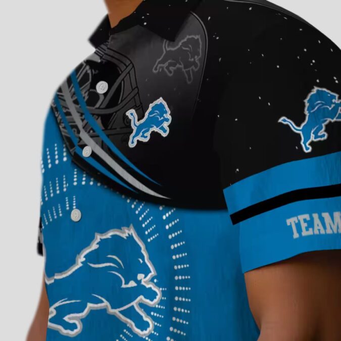 Detroit Lions Football Wave Hawaiian Shirt, Black & Blue Tropical Beach Shirt