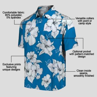 Detroit Lions Hawaiian Aloha Shirt, Hibiscus Blooms Blue & White Summer Wear
