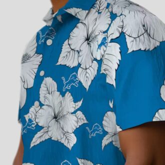 Detroit Lions Hawaiian Aloha Shirt, Hibiscus Blooms Blue & White Summer Wear