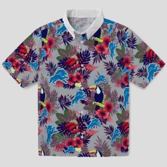 Detroit Lions Hawaiian Shirt, Floral Toucan Blue Red Aloha Style