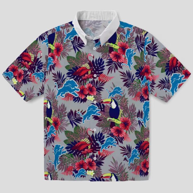 Detroit Lions Hawaiian Shirt, Floral Toucan Blue Red Aloha Style