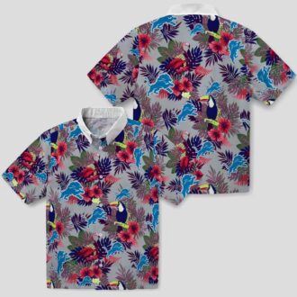 Detroit Lions Hawaiian Shirt, Floral Toucan Blue Red Aloha Style