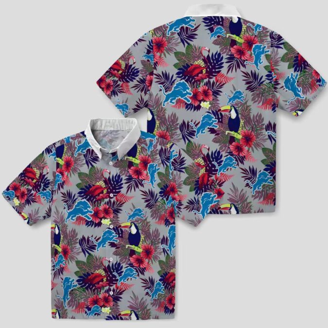 Detroit Lions Hawaiian Shirt, Floral Toucan Blue Red Aloha Style