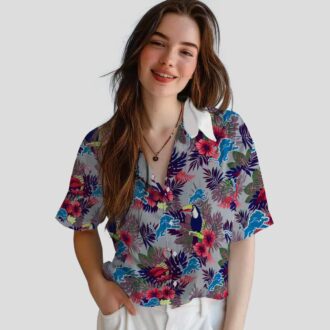 Detroit Lions Hawaiian Shirt, Floral Toucan Blue Red Aloha Style