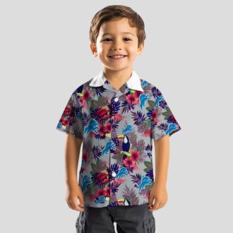 Detroit Lions Hawaiian Shirt, Floral Toucan Blue Red Aloha Style