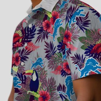 Detroit Lions Hawaiian Shirt, Floral Toucan Blue Red Aloha Style