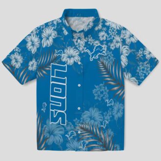 Detroit Lions Hibiscus Print Aloha Shirt, Blue Hawaiian Button Up for Summer
