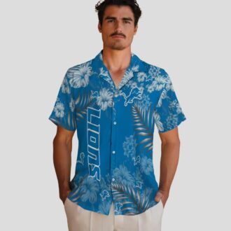 Detroit Lions Hibiscus Print Aloha Shirt, Blue Hawaiian Button Up for Summer