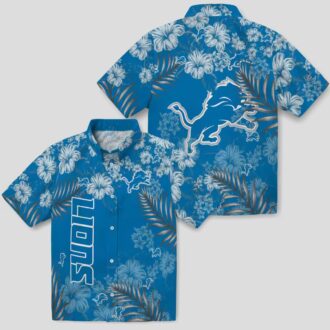 Detroit Lions Hibiscus Print Aloha Shirt, Blue Hawaiian Button Up for Summer