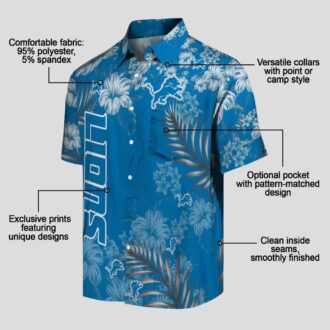 Detroit Lions Hibiscus Print Aloha Shirt, Blue Hawaiian Button Up for Summer