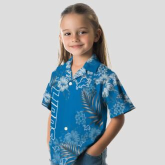 Detroit Lions Hibiscus Print Aloha Shirt, Blue Hawaiian Button Up for Summer