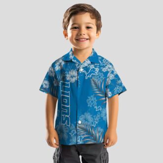 Detroit Lions Hibiscus Print Aloha Shirt, Blue Hawaiian Button Up for Summer