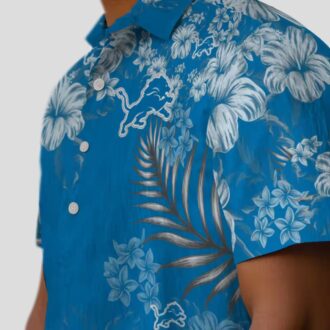 Detroit Lions Hibiscus Print Aloha Shirt, Blue Hawaiian Button Up for Summer