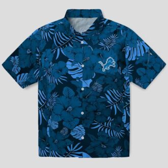 Detroit Lions Jungle Hawaiian Shirt, Blue Tropical Floral Vacation Shirt