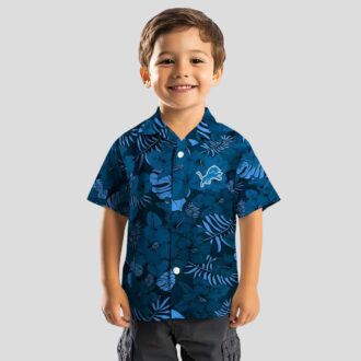 Detroit Lions Jungle Hawaiian Shirt, Blue Tropical Floral Vacation Shirt