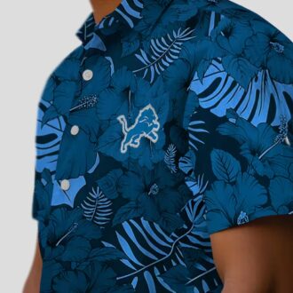 Detroit Lions Jungle Hawaiian Shirt, Blue Tropical Floral Vacation Shirt