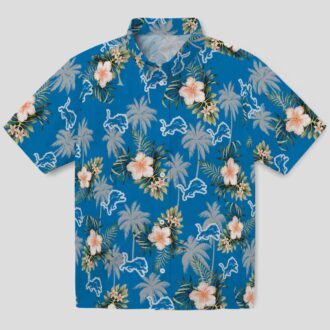 Detroit Lions Palm Tree Hawaiian Shirt - Blue Flower Design for NFL Fan Gifts