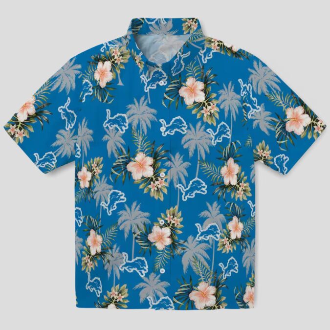 Detroit Lions Palm Tree Hawaiian Shirt - Blue Flower Design for NFL Fan Gifts