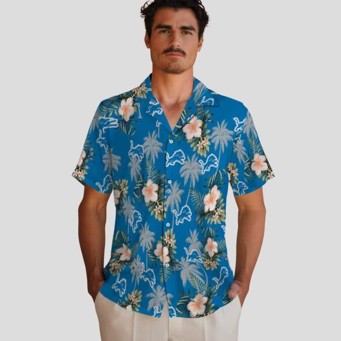 Detroit Lions Palm Tree Hawaiian Shirt - Blue Flower Design for NFL Fan Gifts