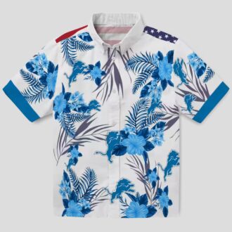 Detroit Lions Patriotic Hawaiian Shirt, Blue White Hibiscus Floral Summer Outfit