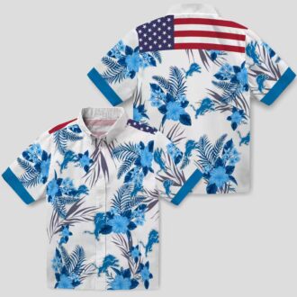 Detroit Lions Patriotic Hawaiian Shirt, Blue White Hibiscus Floral Summer Outfit