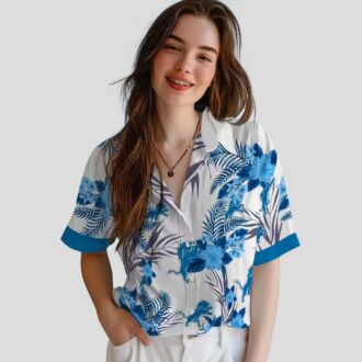 Detroit Lions Patriotic Hawaiian Shirt, Blue White Hibiscus Floral Summer Outfit