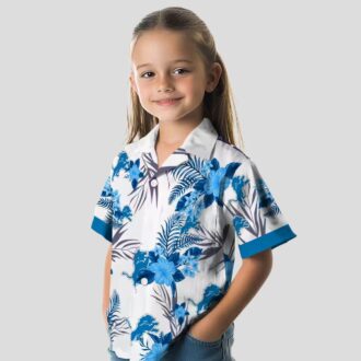 Detroit Lions Patriotic Hawaiian Shirt, Blue White Hibiscus Floral Summer Outfit