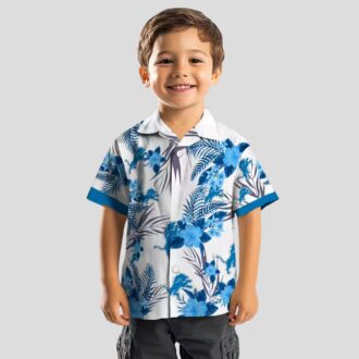Detroit Lions Patriotic Hawaiian Shirt, Blue White Hibiscus Floral Summer Outfit