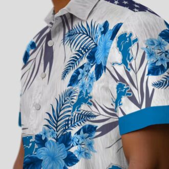 Detroit Lions Patriotic Hawaiian Shirt, Blue White Hibiscus Floral Summer Outfit