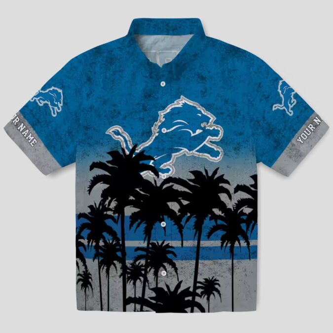 Detroit Lions Sunset Hawaiian Shirt, Custom Blue Black Beach Outfit for Mens & Womens