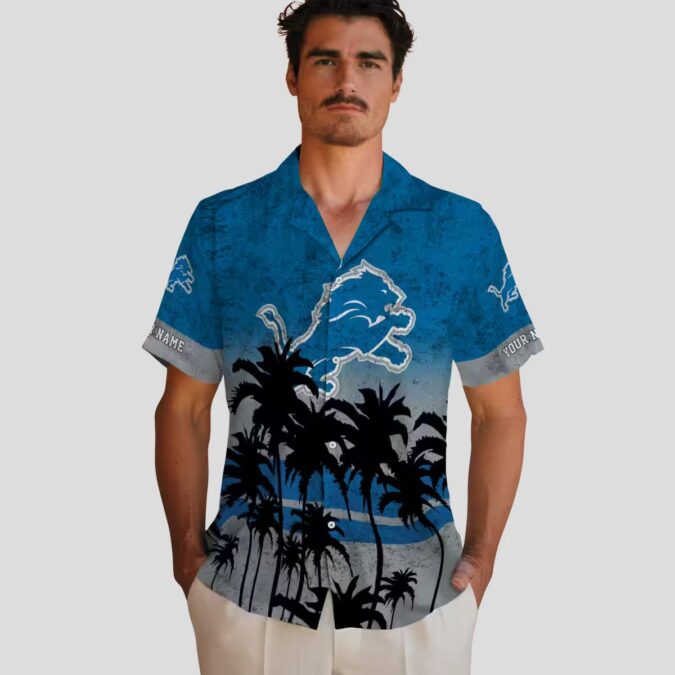 Detroit Lions Sunset Hawaiian Shirt, Custom Blue Black Beach Outfit for Mens & Womens