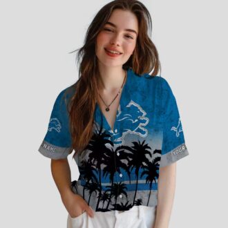 Detroit Lions Sunset Hawaiian Shirt, Custom Blue Black Beach Outfit for Mens & Womens