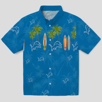 Detroit Lions Surfboard Print Hawaiian Shirt, Palm Blue Beach Shirt