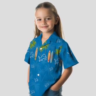 Detroit Lions Surfboard Print Hawaiian Shirt, Palm Blue Beach Shirt