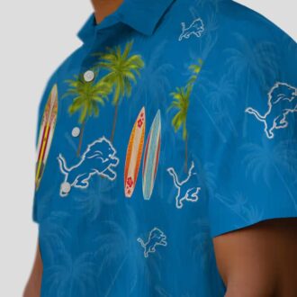 Detroit Lions Surfboard Print Hawaiian Shirt, Palm Blue Beach Shirt