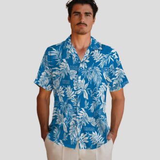 Detroit Lions Tropical Leaf Hawaiian Shirt, Blue White Tropical Beach Shirt