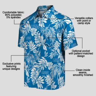 Detroit Lions Tropical Leaf Hawaiian Shirt, Blue White Tropical Beach Shirt