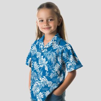 Detroit Lions Tropical Leaf Hawaiian Shirt, Blue White Tropical Beach Shirt